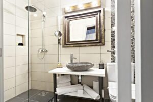 Modern bathroom with a barrier-free shower in Southington