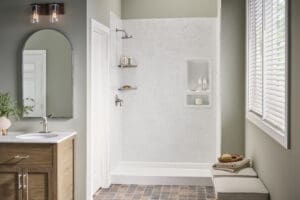 newly remodeled walk in shower white