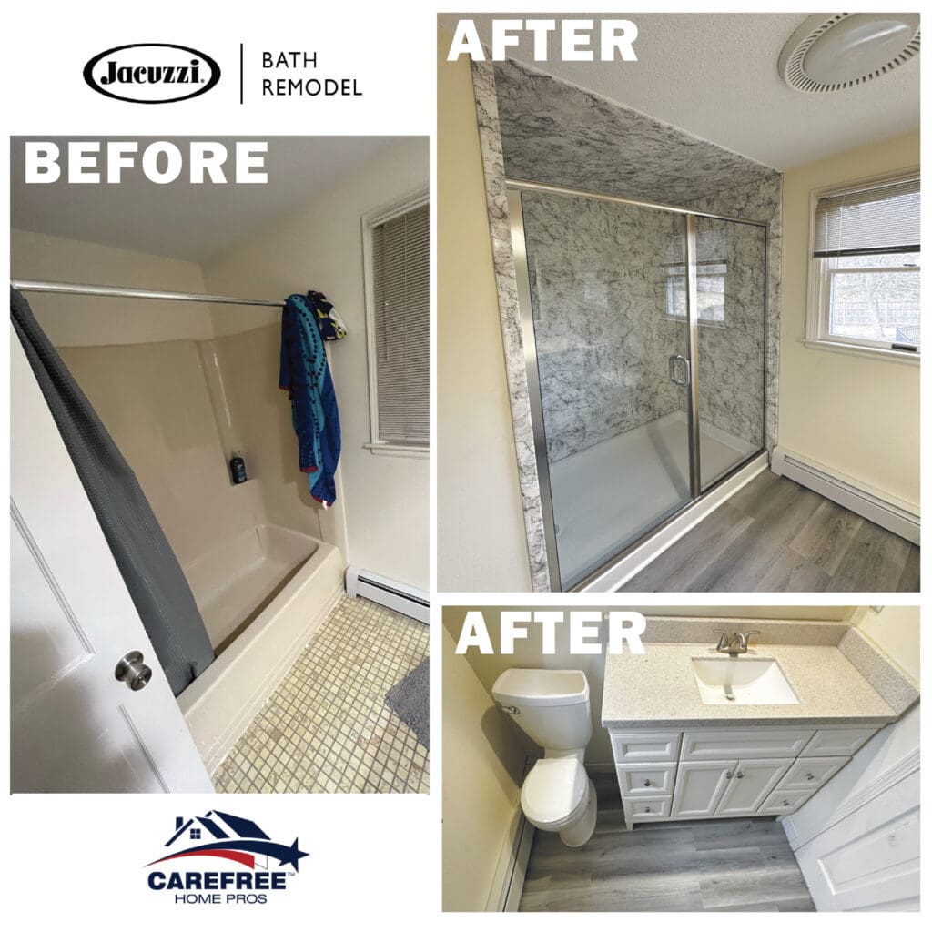 Bathroom Remodeling Ideas & Inspiration before and after bathroom remodel CareFree Home Pros
