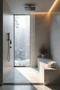 Relaxing-Shower-Setting-Window-Overlooking-Snow-Trees